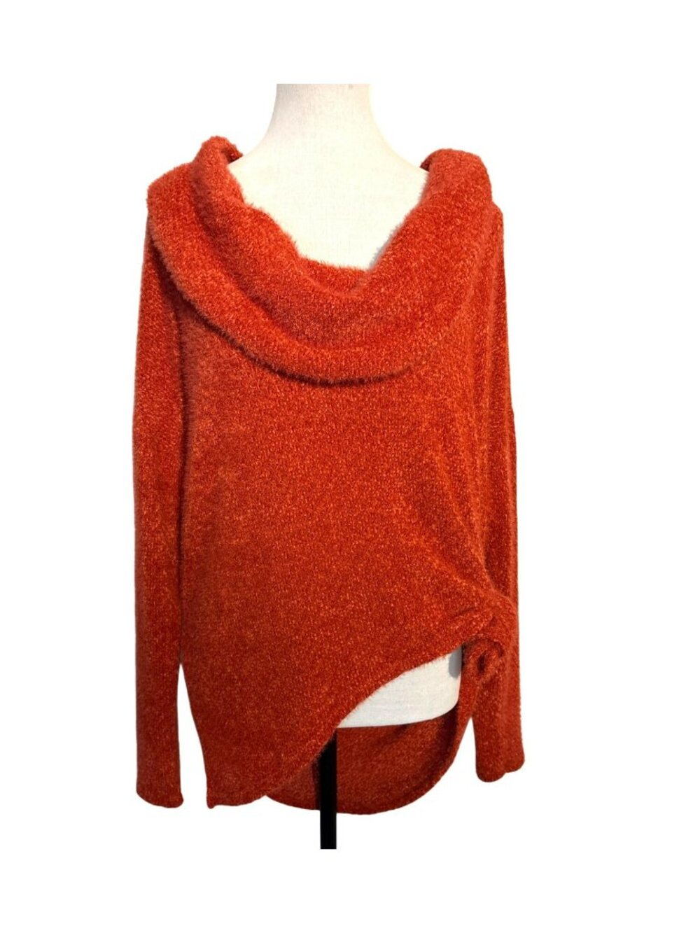 Chrysanthemum Burnt Orange Cozy High Low Cowl Neck Sweater S
